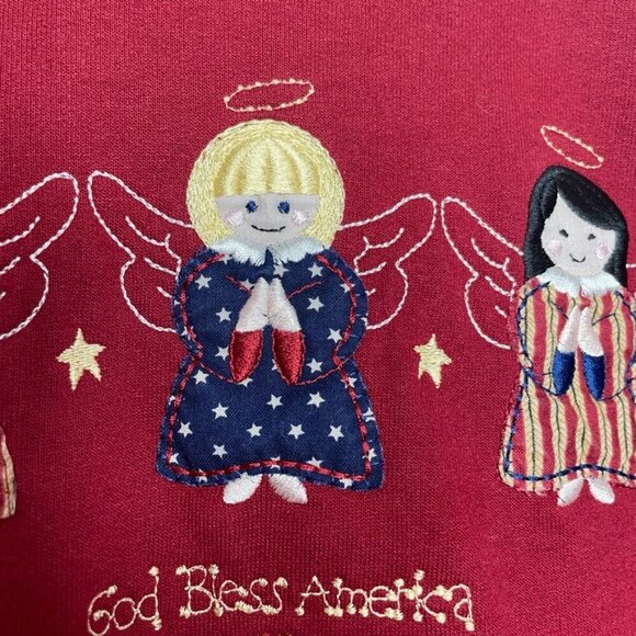 Vintage Top Stich 3x Red Patriotic Double Layered Collar Embroidered Sweatshirt - Picture 6 of 14